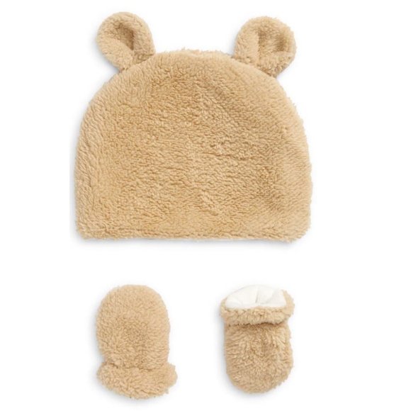 Nordstrom Other - NWT Nordstrom + Tucker Tate Baby Bear Hat and Mittens Set Beige Semolina Furry